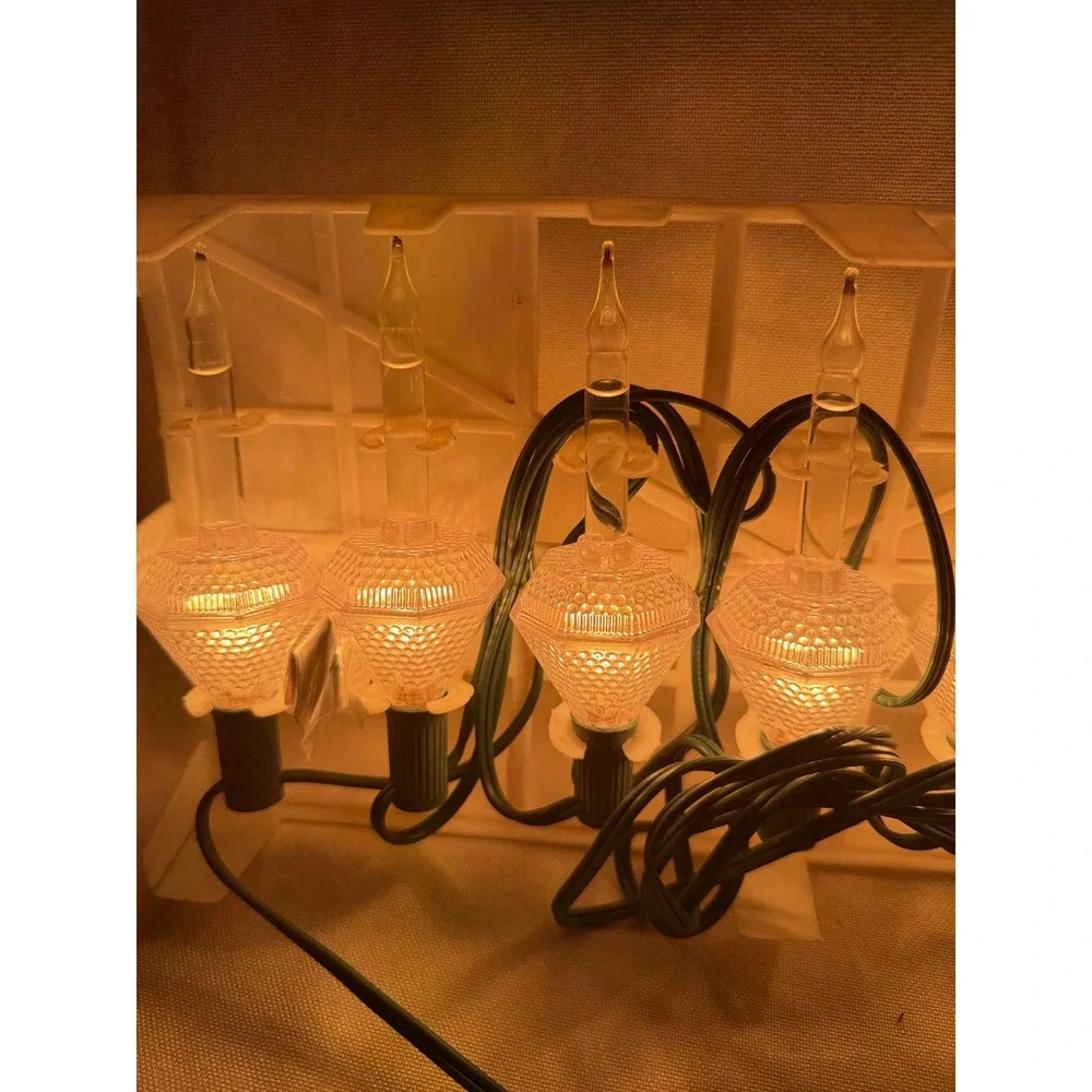 Vintage Style Bubble Christmas Lights 14 Count Clear Gold Warm Glow Green Wire